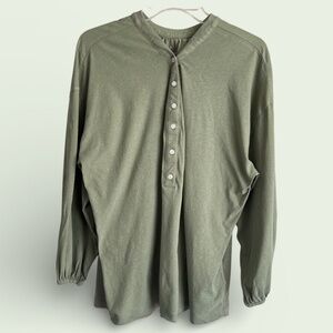 Everlane Army Green Long Sleeve All Cotton Flowy Henley Shirt Size XXL